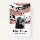 Moderne Roos Gold Black Glitter Marble Geometric Badge (Voorkant)