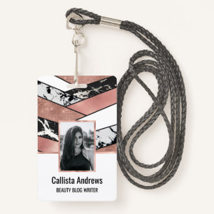 Moderne Roos Gold Black Glitter Marble Geometric Badge