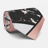 Moderne Roos Gold Black Glitter Marble Geometric Stropdas (Opgerold)