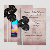 Moderne Roos Gold Black grafische bladeren van ele Save The Date (Voorkant / Achterkant)