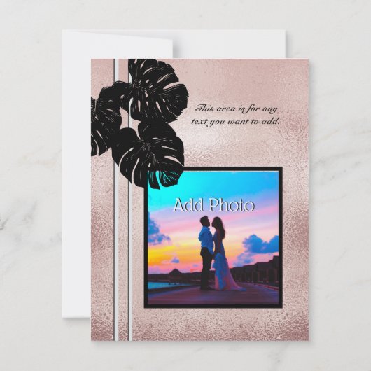 Moderne Roos Gold Black grafische bladeren van ele Save The Date (Achterkant)