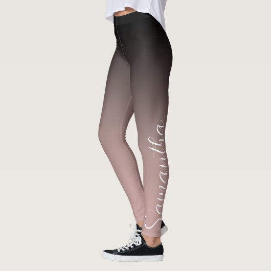Moderne Roos Gold & Black Ombre Monogrammen Leggings (Links)