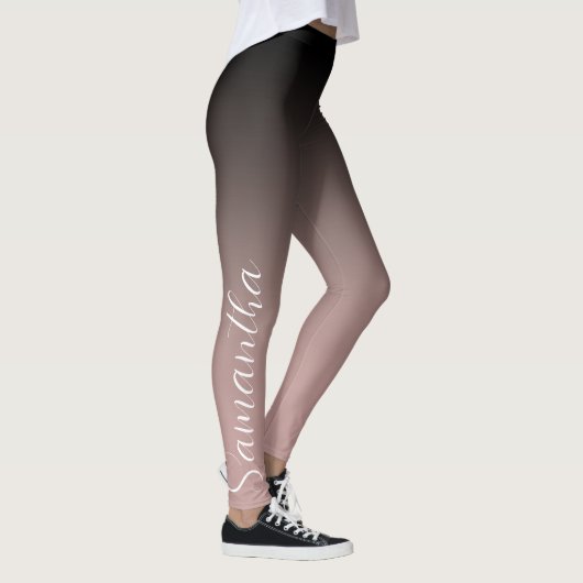 Moderne Roos Gold & Black Ombre Monogrammen Leggings (Rechts)