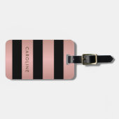Moderne Roos Gold Black Striped Girly - Aangepast Bagagelabel (Voorkant horizontaal)