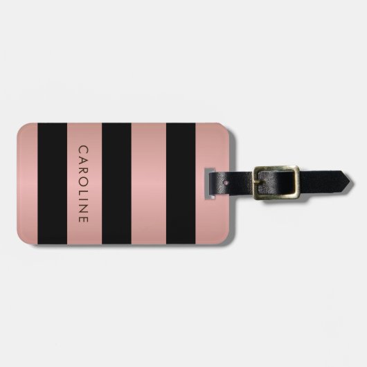 Moderne Roos Gold Black Striped Girly - Aangepast Bagagelabel (Voorkant horizontaal)