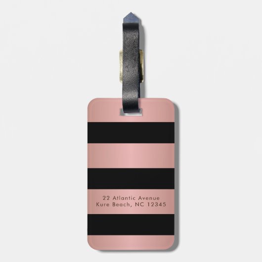 Moderne Roos Gold Black Striped Girly - Aangepast Bagagelabel (Achterkant verticaal)