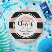 Moderne Roos Gold Black Stripes - Aangepast Afstud Papieren Bordje (Feest)