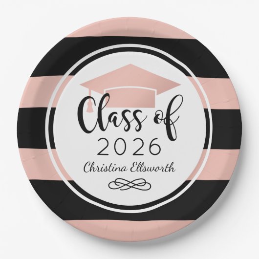 Moderne Roos Gold Black Stripes - Aangepast Afstud Papieren Bordje (Voorkant)