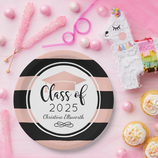 Moderne Roos Gold Black Stripes - Aangepast Afstud Papieren Bordje (Feest)