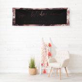 Moderne Roos Gold Black White marble Happy Birthda Spandoek (Insitu)