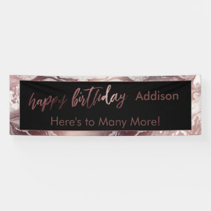 Moderne Roos Gold Black White marble Happy Birthda Spandoek