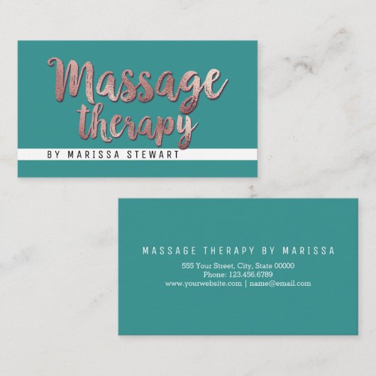 Moderne Roos Gold Blauwgroen Eenvoudige massagethe Visitekaartje (Voorkant / Achterkant)