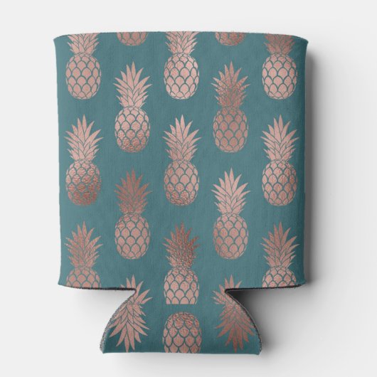 Moderne Roos Gold Blauwgroen groen ananassolpatroo Blikjeskoeler (Achterkant)