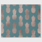 Moderne Roos Gold Blauwgroen groen ananassolpatroo Cadeaupapier (Vlak)