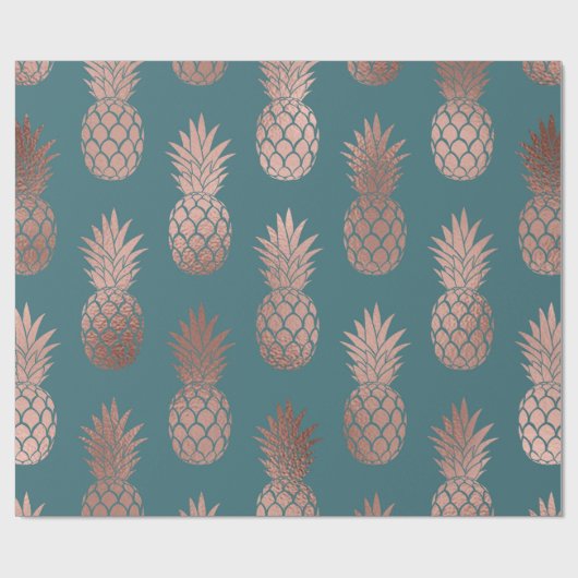 Moderne Roos Gold Blauwgroen groen ananassolpatroo Cadeaupapier (Vlak)