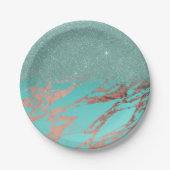 Moderne Roos Gold Blauwgroen marmer Glitter Gradie Papieren Bordje (Voorkant)