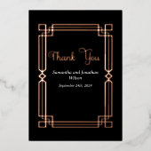 Moderne Roos Gold Border op Black Hartelijk dank Folie Uitnodiging (Voorkant)