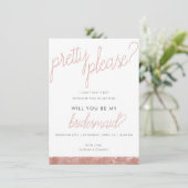 Moderne Roos Gold Brush Stroke Bridesmaid Invite Kaart (Staand voorkant)