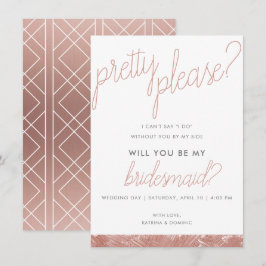Moderne Roos Gold Brush Stroke Bridesmaid Invite Kaart