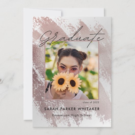 Moderne Roos Gold Brush Strokes Graduparty Kaart (Voorkant)