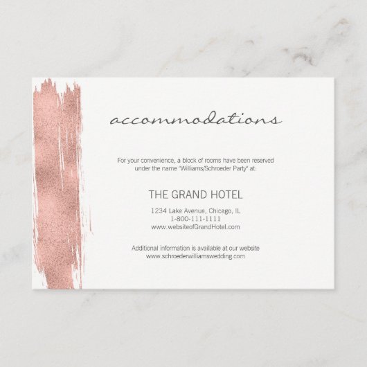 Moderne Roos Gold Brush Wedding Accommodation Kaar Informatiekaartje (Voorkant)