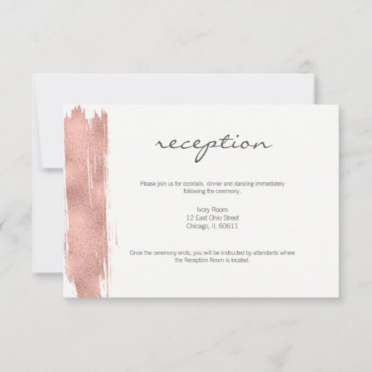 Moderne Roos Gold Brush Wedding Reception Kaart (Voorkant)