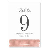 Moderne Roos Gold Brush Wedding Table Number Kaart (Achterkant)