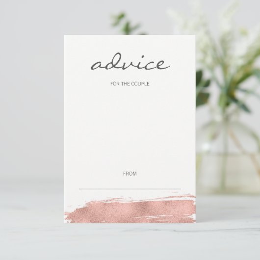 Moderne Roos Gold Brushstroke Wedding Advice Kaart (Staand voorkant)