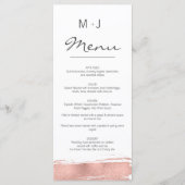 Moderne Roos Gold Brushstroke Wedding Menu Card (Voorkant)