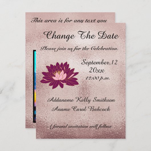 Moderne Roos Gold Burgundy Floral Elegant Change / Save The Date (Voorkant / Achterkant)