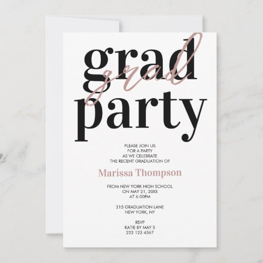 Moderne Roos Gold Calligraphy Graduation Party Kaart (Voorkant)