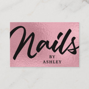 Moderne Roos Gold Calligraphy Nails Visitekaartje