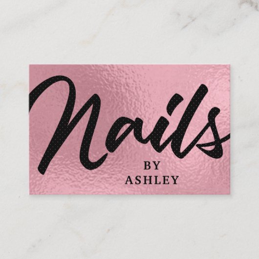 Moderne Roos Gold Calligraphy Nails Visitekaartje (Voorkant)
