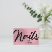 Moderne Roos Gold Calligraphy Nails Visitekaartje (Staand voorkant)