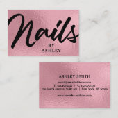 Moderne Roos Gold Calligraphy Nails Visitekaartje (Voorkant / Achterkant)