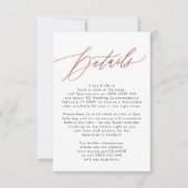 Moderne Roos Gold Calligraphy Wedding Details Card RSVP Kaartje (Voorkant)