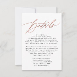 Moderne Roos Gold Calligraphy Wedding Details Card RSVP Kaartje