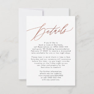 Moderne Roos Gold Calligraphy Wedding Details Card RSVP Kaartje