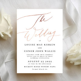 Moderne Roos Gold Calligraphy Wedding Invitation Kaart