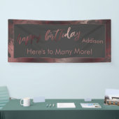 Moderne Roos Gold Dark Grey Marble Happy Birthday Spandoek (Beurs)