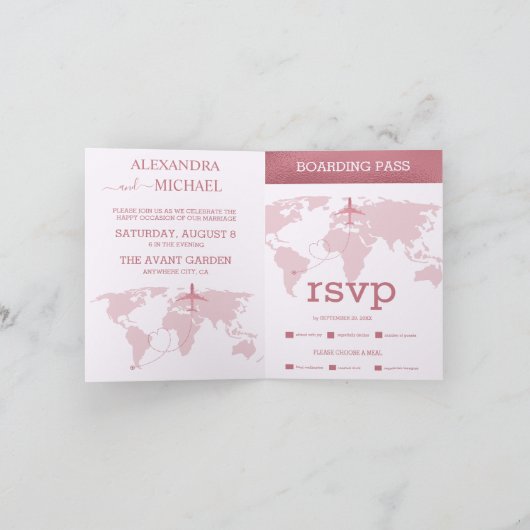 Moderne Roos Gold Destination Passport Wedding (Binnen)