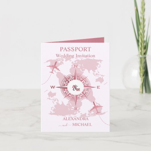 Moderne Roos Gold Destination Passport Wedding (Voorkant)