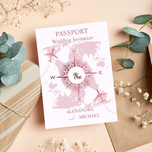 Moderne Roos Gold Destination Passport Wedding
