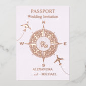 Moderne Roos Gold Destination Passport Wedding Inv Folie Uitnodiging (Voorkant)