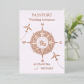 Moderne Roos Gold Destination Passport Wedding Inv Folie Uitnodiging (Staand Voorkant)
