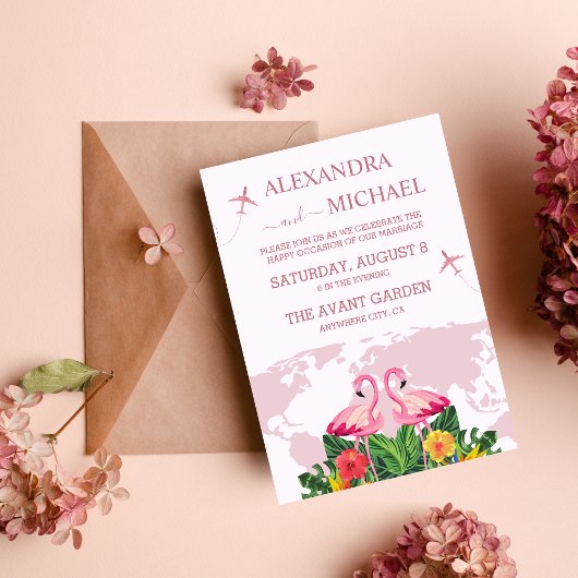 Moderne Roos Gold Destination Passport Wedding Inv Kaart