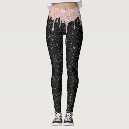 Moderne Roos Gold Drivers zwarte glitter Sparkles Leggings (Voorkant)