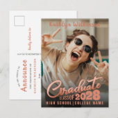 Moderne Roos Gold Elegant Script Photo Afstuderen Aankondigingskaart (Voorkant / Achterkant)