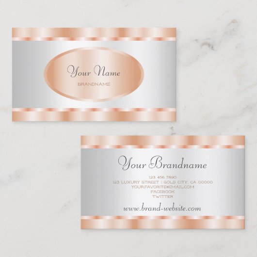 Moderne Roos Gold en Silver Effect Professional Visitekaartje (Voorkant / Achterkant)