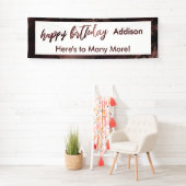 Moderne Roos Gold en zwarte marmer Happy Birthday Spandoek (Insitu)